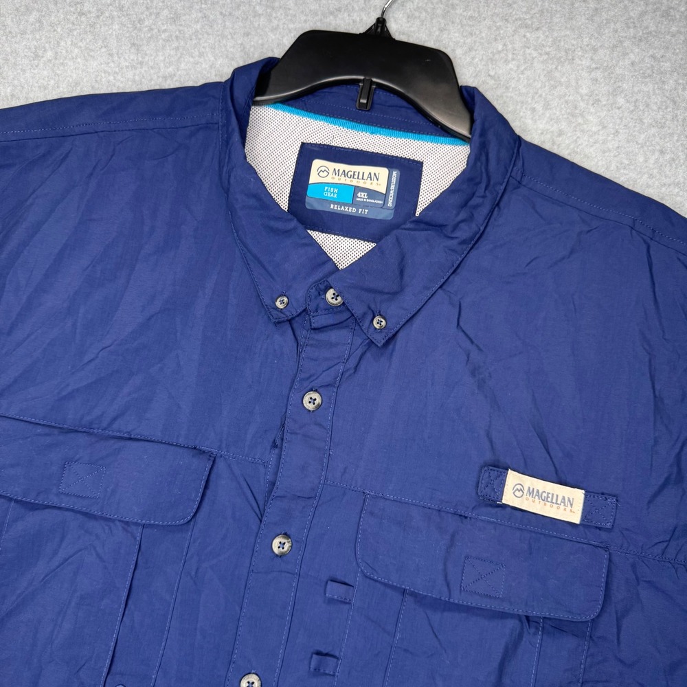 Magellan Fishing Shirt Mens 4XL Navy Blue Relaxed Fit Fish Gear Nylon Vented